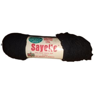 Vtg Sayelle Black Yarn 100% Orlon Acrylic Fiber Skein 4 Ply 4 Oz K-Mart